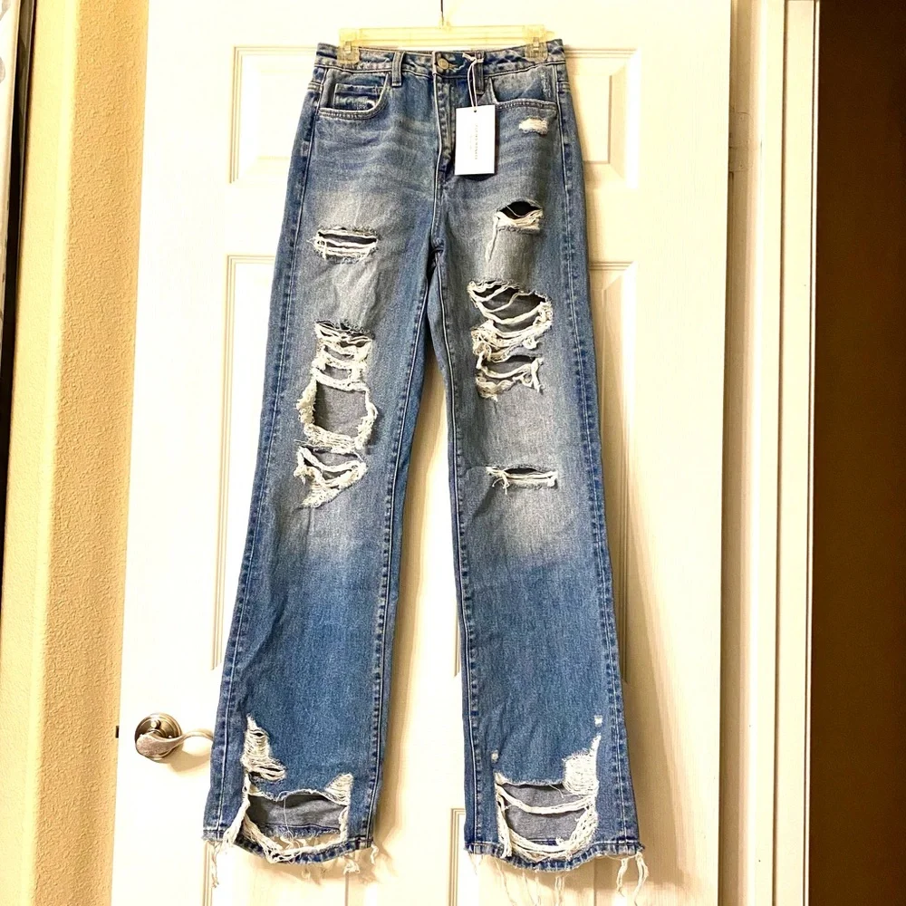 Flying Monkey Black Label Distressed High-Rise Flare Jeans Size 26 New With Tags - Picture 9 of 14